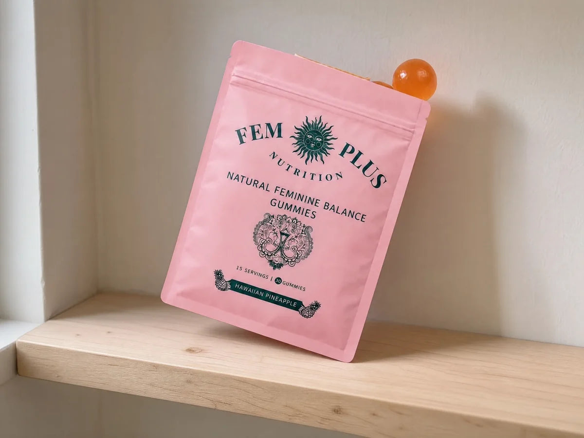 A pouch of FEM+ Balance Gummies