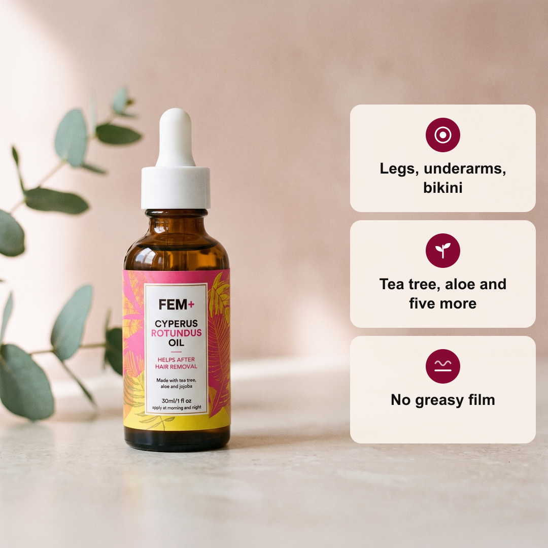 FEM+ Anti-Hair Growth Oil with Cyperus Rotundus, 30 ml